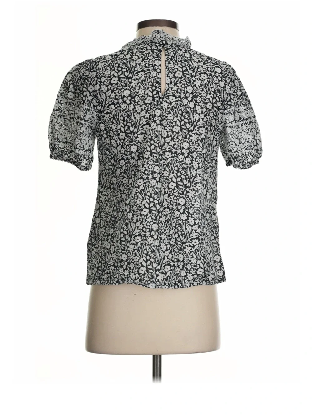 Boden Navy & White Floral Puff-Sleeve Blouse